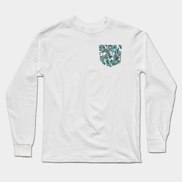 Pocket - WATERCOLOR PETAL STAINS BLUE TURQUOISE Long Sleeve T-Shirt by ninoladesign